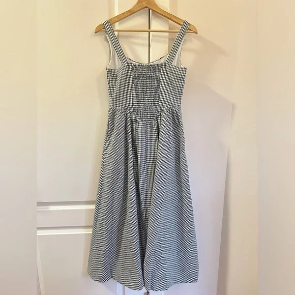 NEW Reformation Balia Midi Linen Dress in Slate Check Plaid Navy White | size 2 - Picture 12 of 16